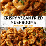 Crispy golden fried oyster mushrooms served on a plate as a delicious appetizer without meat.